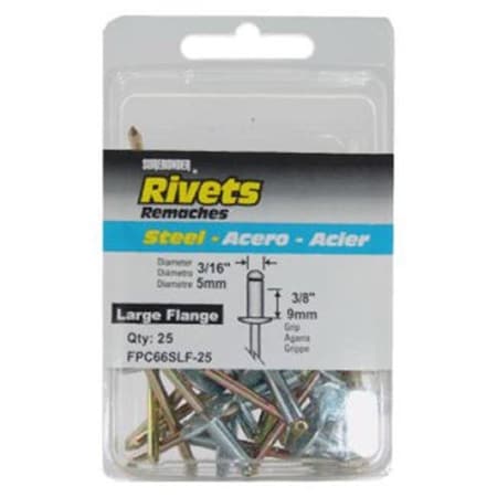 Fpc FPC FPC66SLF-25 Surebonder 25 Pack Steel Medium Large Flange Rivet 652537